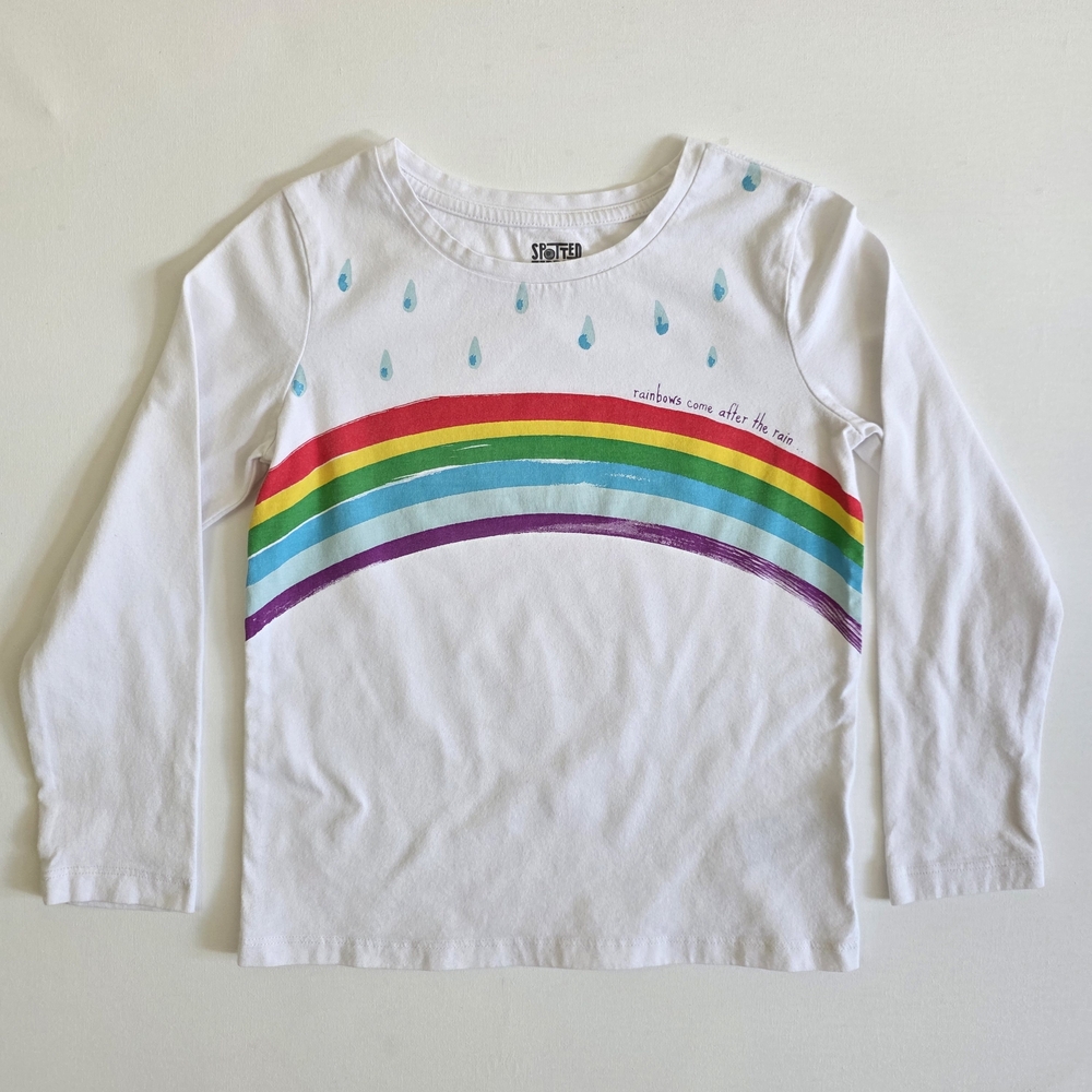 Spotted Kids White Long-Sleeve Rainbow Graphic Tee